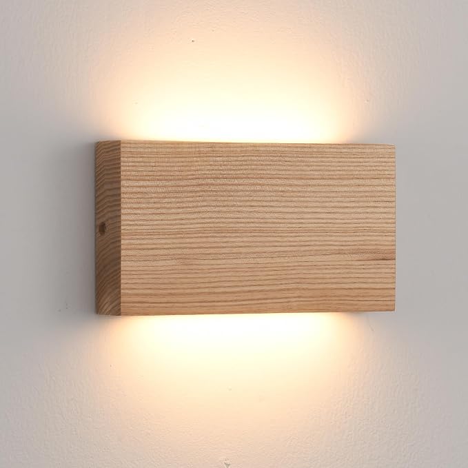 Wood Wall Sconce Indoor Wall Lights Hardwired 1 Pack Up and Down Wall Mount Light for Living Room Bedroom Hallway Corridor Conservatory Cool White 3000K(with led 4000K and 6000k)