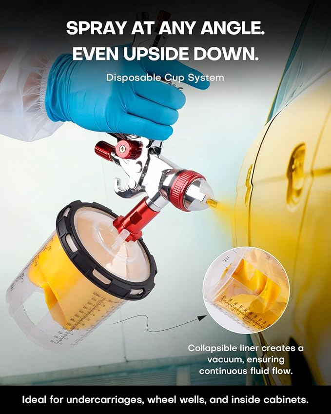 YUZES HVLP Spray Gun Premium Kit with 1.4/1.7/2.0mm Nozzles, Air Spray Gun for Painting Cars, Furniture, DIY, 10 Disposable Paint Gun Cups & 600ml Mixing Cup with Ratio, with Paint Sprayer Accessories