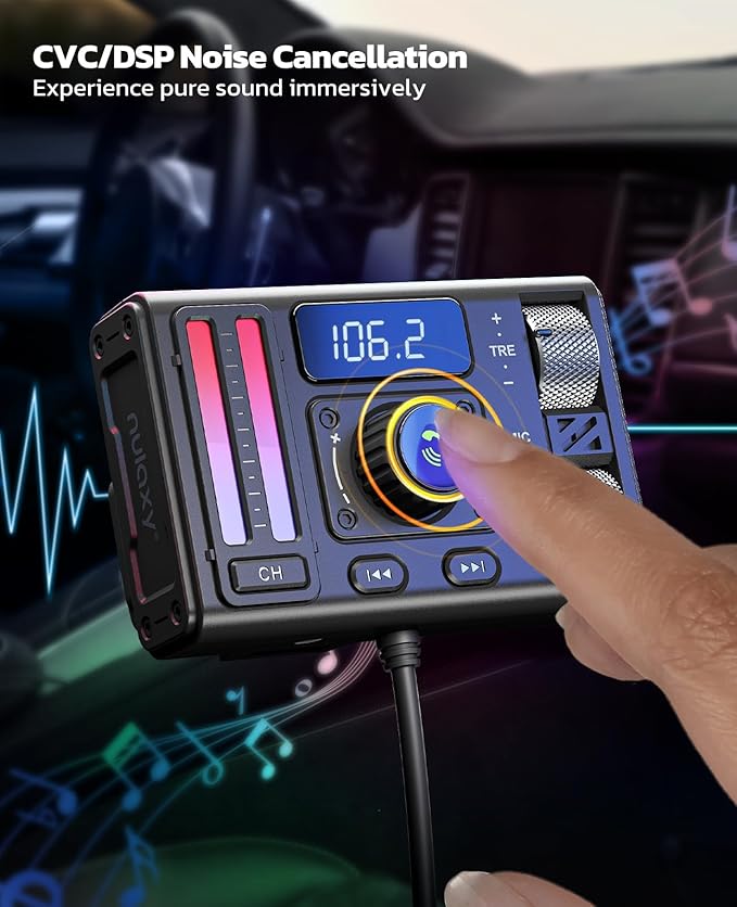 Nulaxy Bluetooth 5.3 Car Adapter with Air Vent Installation & DSP Noise Cancellation, QC3.0 & Type-C PD Car Charger Wireless FM Radio Transmitter Supports Bass & Treble Boost