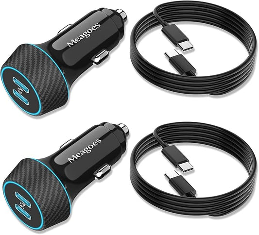 2 Pack 90W USB C Car Charger Super Fast Charging for iPhone 17 Pro Max/Air/16/15/iPad, Samsung S26 Android Phone, Dual 45W PD Port Auto Accessories, 12V Cigarette Lighter Adapter + 8 ft Type C Cord
