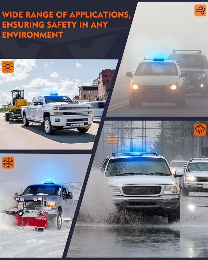 LUMENIX LED Roof Top Strobe Beacon Light Bar Rooftop Security Warning Emergency Flashing Plow Lights for Police Firefighters Volunteer POV Vehicles Trucks Cars - Blue