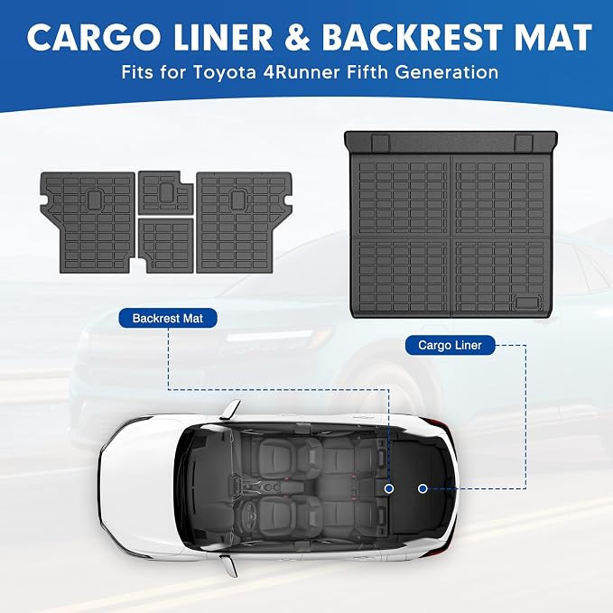 Mixsuper Cargo Liner for Toyota 4Runner 2010-2024 5 Seater (No 3rd Seat or No Sliding Cargo Deck), All Weather Cargo Mat Backrest Mat TPE Back Seat Cover Protector for 4Runner Accessories
