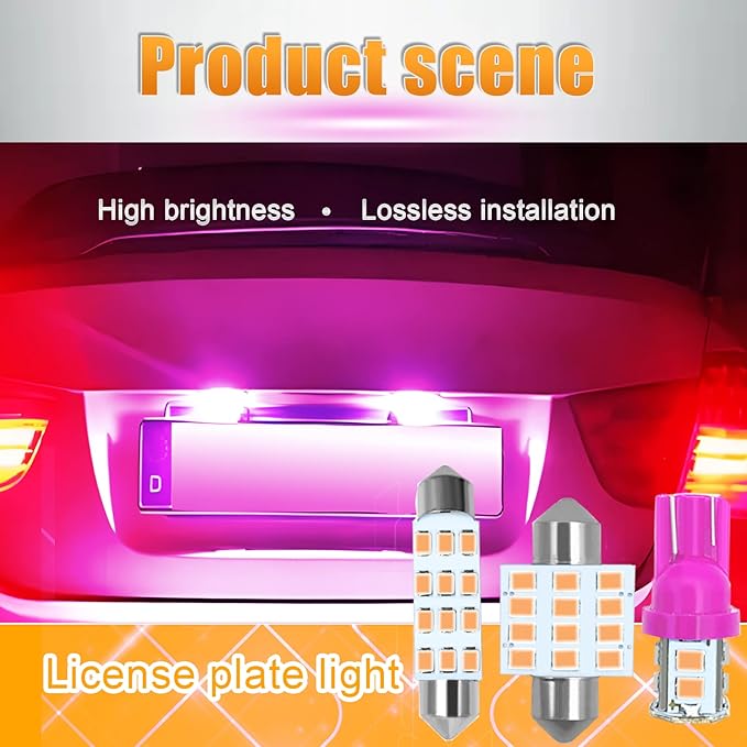YOGEIER Car LED Bulb, Pink, 24 Sets, Compatible with All Vehicles, Wide Range of Applications, Easy Installation