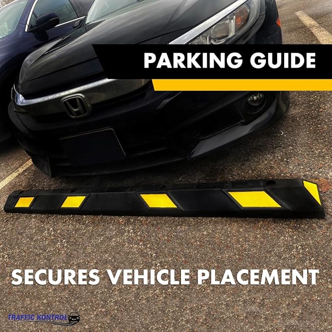 Parking Stopper for Garage or Parking lot – 72” Long, Pack of 20, Bulk Wholesale Pallet, Rubber Bumper Block Car Wheel Stop, Yellow & Black Tire Curb Barrier