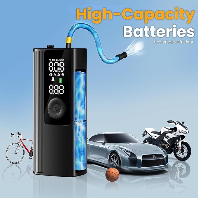 Tire Inflator Portable Air Compressor, 150PSI Air Pump for Car Tires with Pressure Gauge, Fast Tire Inflator for Car, Motorcycle, Bicycle, Balls, LED Light and Auto Shut-Off