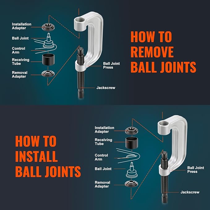 VEVOR Ball Joint Press Kit, 10 pcs Tool Kit, C-Press Ball Joint Remove and Install Tools, for Most 2WD and 4WD Cars, Heavy Duty Ball Joint Repair Kit for Automotive Repairing