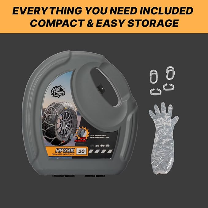 Auto Fixing Snow Chains for Car Tires, Tire Chains for Passenger Cars, Sedan, SUVs, Quick Fit & Easy Installation Snow Tire Chains, Portable Reusable Emergency Tire Traction Chain, Set of 2 (HPK-1555)