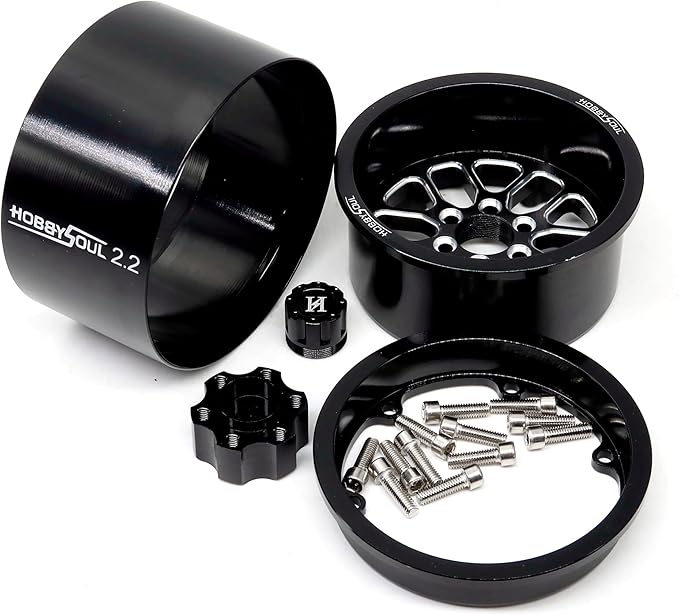 HOBBYSOUL 2.2 RC Wheels Rims -11mm Negative Offset 40mm Width CNC Aluminum 2.2 Beadlock Wheels for 1/10 RC Crawler SCX10 Capra / TRX4 AMG 6x6, Black