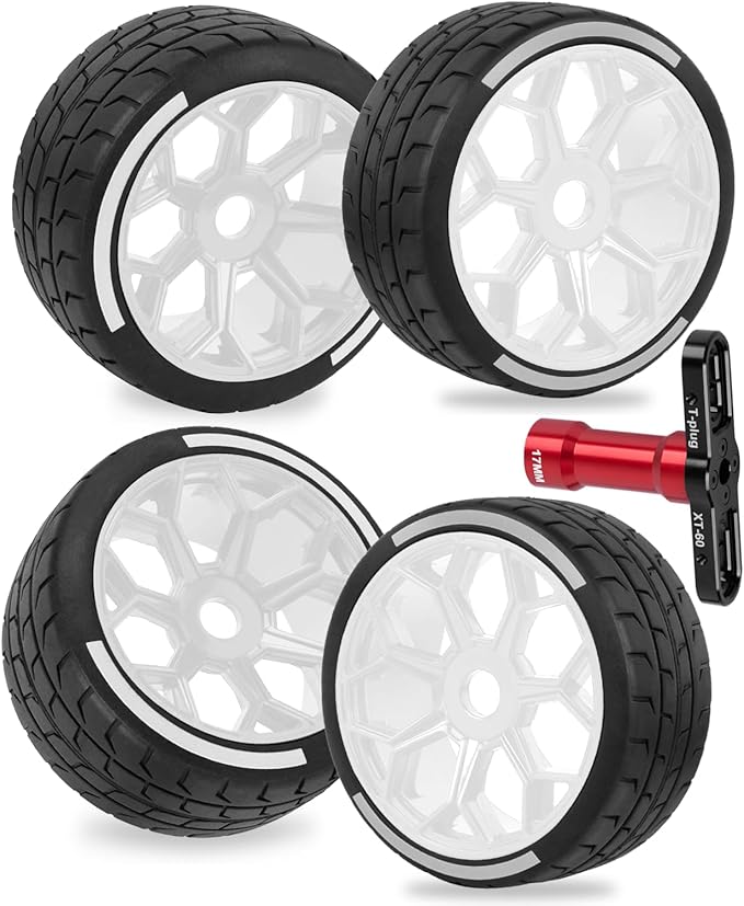 RC Wheels and Tires for 1/7 Felony 6S BLX,RC Truck Tires RC Wheels and RC Tires,4pcs Highway Tires(2 Big 2 Small,White