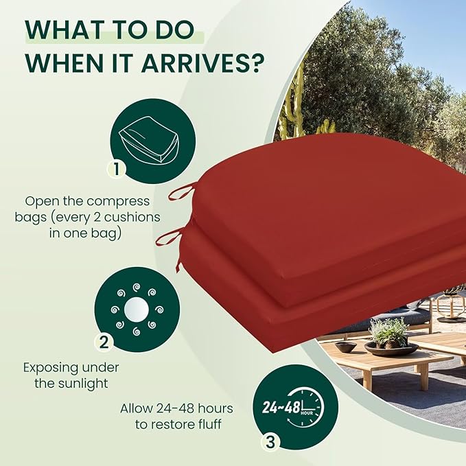HARBOREST Outdoor Chair Cushions Set of 2, Water Resistant Patio Chair Cushions with Ties, Outdoor Seat Cushions for Patio Furniture, 17"x16"x2", Burnt Orange