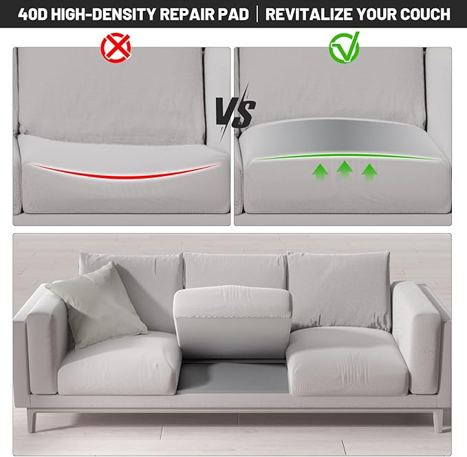 Couch Cushion Support for Sagging Seat, 22"x22"x2.4" 40D High Density Curved Foam Sofa Cushion Support, Under-Cushion Sag Repair,Grey Set of 2