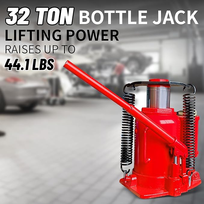 32 Ton Air Hydraulic Bottle Jack with Air-Powered or Manual Operation, One-Piece Hydraulic Cylinder Design, Air Bottle Jack with Independent Air Pump Body and Carry Handle