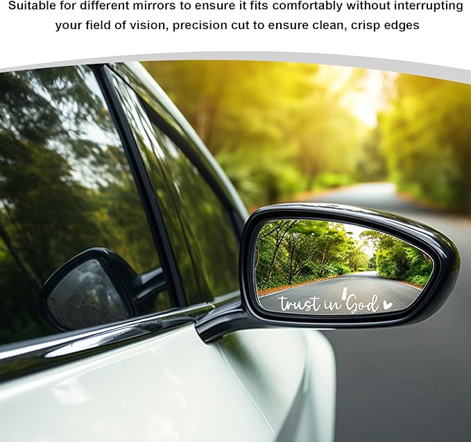 DXNQ 2 PCS Trust in God Rearview Mirror Decals, Automotive Vinyl Rear View Mirror Decorative Stickers, Waterproof Trust in God Stickers for Car Truck Laptop, Car Accessories (White)