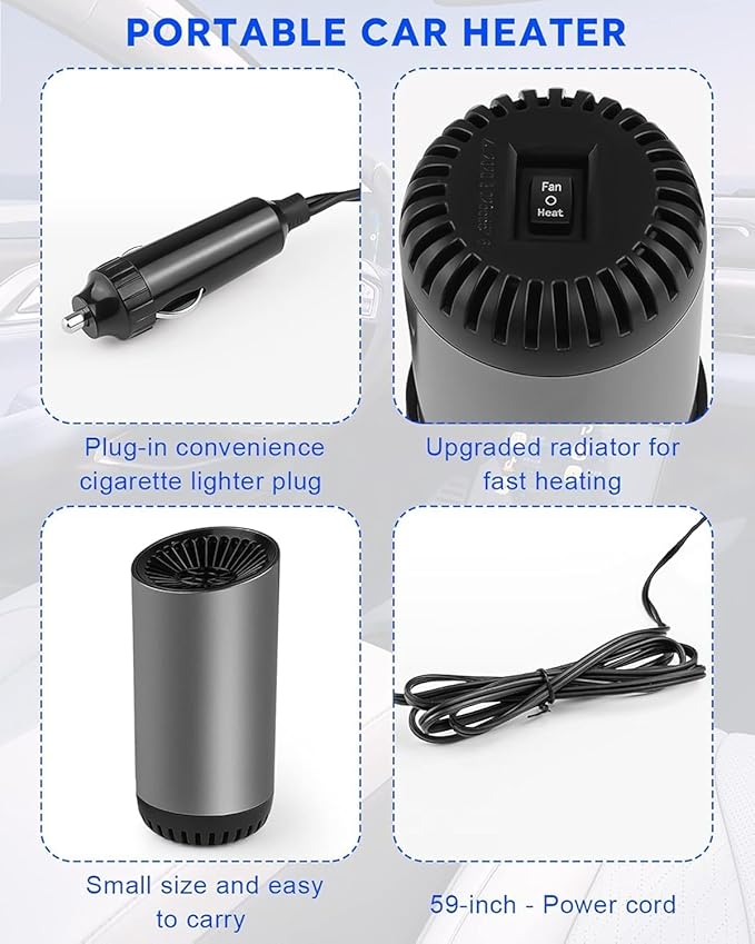 Car Heater, 12V 150W Portable Car Heater, 2 in 1 Fast Heating and Cooling Defroster Defogger Plug into Cigarette Lighter