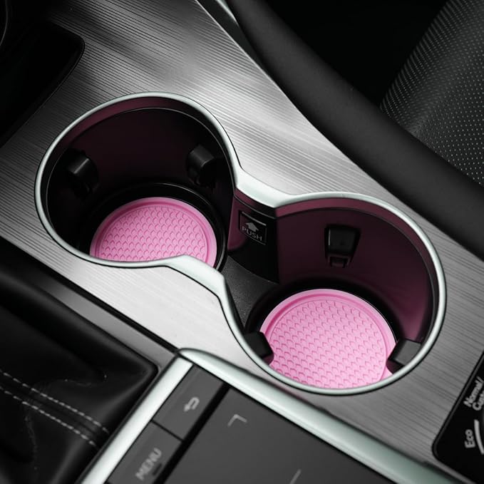 SINGARO Car Cup Coaster, 4PCS Universal Non-Slip Cup Holders Embedded in Ornaments Coaster, Car Interior Accessories, Pink