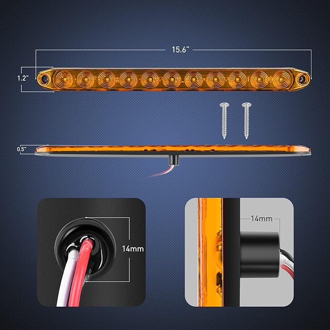 Nilight 16Inch Trailer Marker ID Bar 2PCS 11 LED Amber Turn Signals Tail Light DOT Compliant IP65 Waterproof for Truck Trailers Cargo Carriers