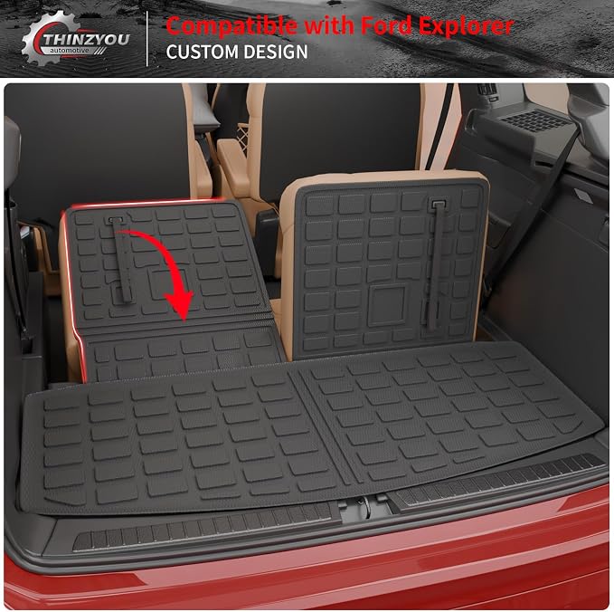 Cargo Mat Compatible with 2020-2025 2026 Ford Explorer Trunk Mat Cargo Liner Seat Back Cover Protector TPE All Weather Trunk Liners 2025 Explorer Accessories (Trunk Mat + Backrest Mats)