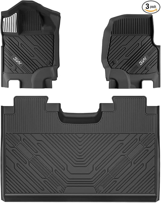 3W Floor Mats (with Metal Pedals) for Ford F-150 2015-2026 & F150 Lightning 2022-2025 SuperCrew (w/o Fold Flat Storage), TPE All Weather Custom Fit, Front & Rear 3PCS | Heavy Duty, Easy Clean - Black