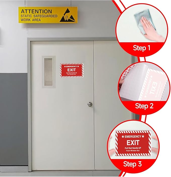 10 Pack 3X4" Car Vehicle School Bus Train Red Hanle Emergency Exit Notice Warning Caution Signs Decal Sticker-Pull Red Handle Up,Push Window Out red