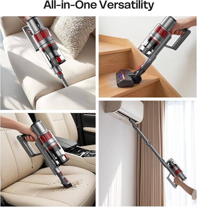 Cordless Vacuum Cleaner, 600W/50KPA, Stick Vacuum with Rechargeable Design, Up to 60 Minutes, Powerful Suction, Lightweight, Vacuum Cleaner for Home/Pet Hair/Carpet/Hard Floor, Grey
