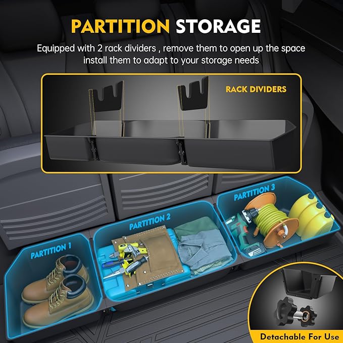 MIKKUPPA Under Seat Storage Box - Compatible with 2015-2024 Ford F150 SuperCrew Cab & Crew Cab; 2017-2023 F250 F350 F450 F550 Super Duty - Upgraded Detachable Rear Underseat Organizer