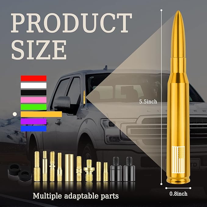 Car Bullet Antenna,Truck Exterior Decoration Accessories Car Vehicle Replacement Antenna Conpatible with Ford F150 RAM 1500 GMC Heavy Duty Pickup Trucks Accessories(New Upgrade Yellow-U.S. Flag)…