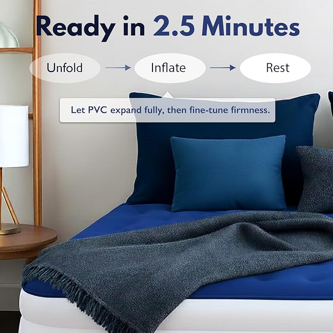 King Koil Premium California King Size Air Mattress with Built-in Pillow & Patented High-Speed Built in Pump, 20" King Size Premium Double High Airbed for Home, Camping & Guests, 1-Year Warranty