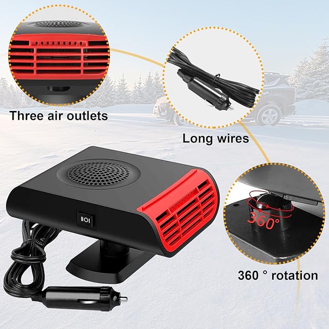 Portable Car Heater, Car Heater Defroster With 2 in 1 Heating/Cooling, Anti-Fog Plug in Cigarette Lighter for Car Defroster Windshield Fast Defogge, Suitable for Cars and SUV