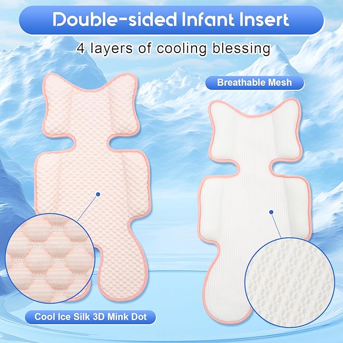 Baby Car Seat Cooling Pad, Mink Dot Carseat Cooler Mat for Girls Boys, Stroller Pad with 3D Breathable Mesh, Multifunctional Infant Insert Liner for Summer
