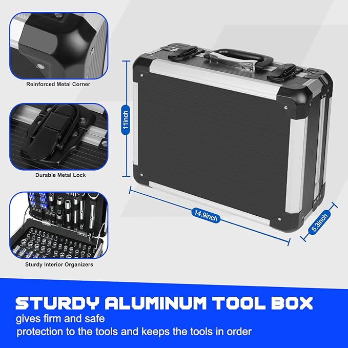 Prostormer Mechanic Tool Set, 240-Pieces Universal Household Auto Repair Tool Kit with Heavy Duty Aluminium Tool Box