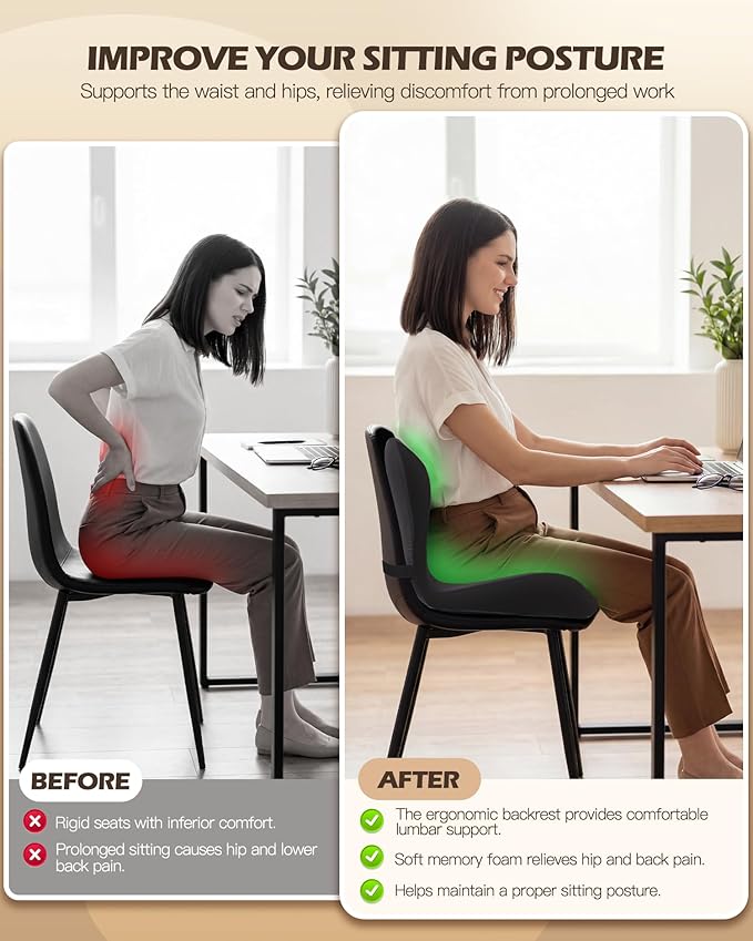 Office Chair Cushion for Tailbone & Low Back Pain Relief, Car and Truck Seat Cushion, Comfortable Foam and High Backrest, Suitable for Office Chairs, Cars, Trucks, and Home Chairs (Gray)