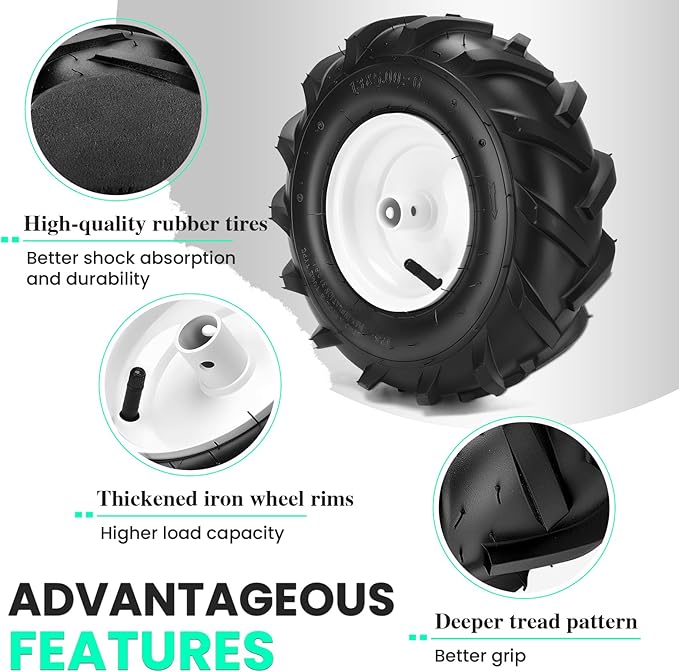 13x5.00-6" Tiller Tires and Wheels, (2-Pack 1" Axle Bore, 3-1/8" Centered Hub) 13x5.00-6" Tiller Tires Replacement for Craftsman & Troy-Bilt Garden Tractors, Tillers & Trenchers