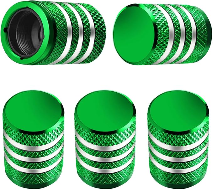 Tire Valve Stem Caps -(5 Pack) Tire Air Caps Metal with Plastic Liner Corrosion Resistant Leak-Proof for Car Truck Motorcycle SUV and Bike Green