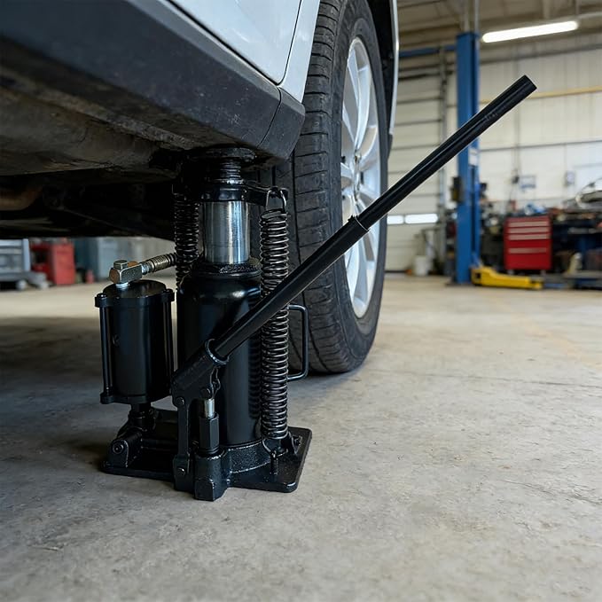 20 Ton Low Profile Air Hydraulic Bottle Jack with Air-Powered or Manual Operation, One-Piece Hydraulic Cylinder Design, Air Bottle Jack with Independent Air Pump Body and Carry Handle