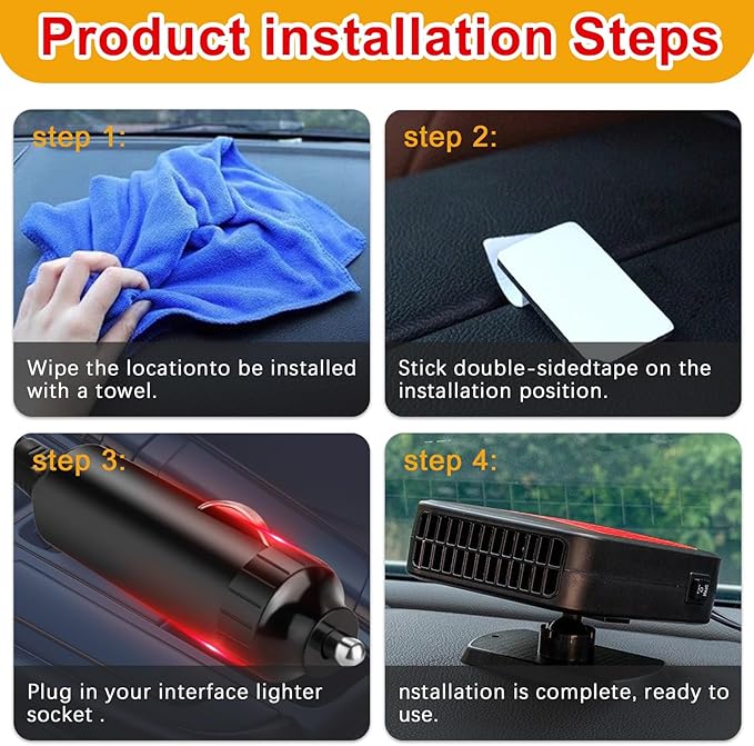 Car Heater, 200W 12V Portable Car Heater 360°Rotation 2 in 1 Heating & Cooling Fan Windshield Demisting Defroster Plug Into Cigarette Lighter for All Cars