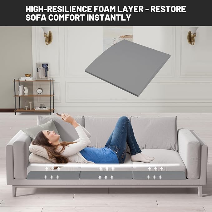 Couch Cushion Support for Sagging Seat, 22"x22"x2.4" 40D High Density Curved Foam Sofa Cushion Support, Under-Cushion Sag Repair,Grey Set of 1