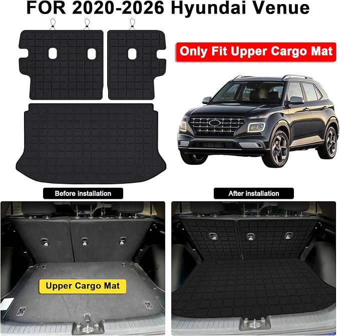 Cargo Liner for 2020-2025 2026 Hyundai Venue (Only Fit Upper Cargo Mat) & Backrest Mat,TPE All Weather Protection Car Trunk Mat Covering the Backrest Mat with Velcro Fastener Accessories