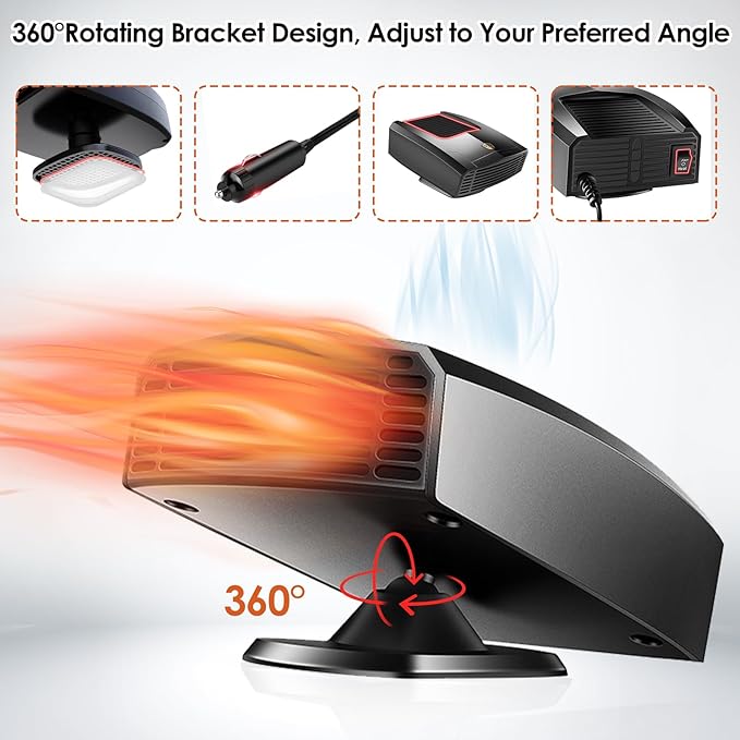 2026 New Upgraded Car Heater, 12V Portable Heating & Cooling fan for Vehicle, Plug in Car Heaters That Plugs into Cigarette Lighter, 200 Windshield Defroster and Window Defogger for All 12 Volt Cars