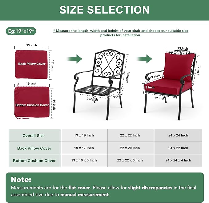 Summsun Waterproof Patio Cushions for Outdoor Furniture, Fade Resistant Back Pillow and Seat Cushion Set for Couch Replacements, 24 x 24 Inch, Red, Set of 4