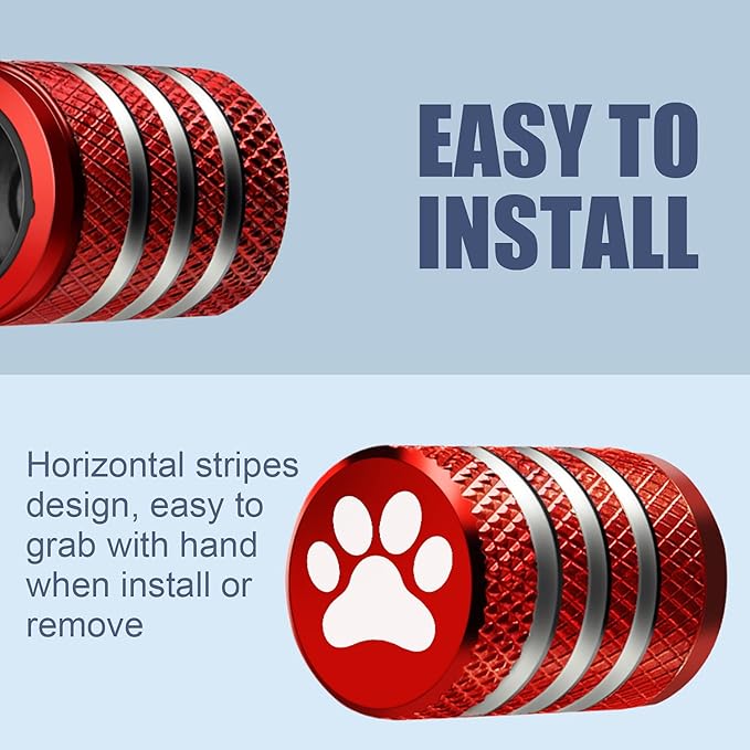Tire Valve Stem Caps Cover - (5 Pack) Tire Air Caps Metal with Plastic Liner Corrosion Resistant Leak-Proof Dog Paw Print for Car Truck Motorcycle Bike Red
