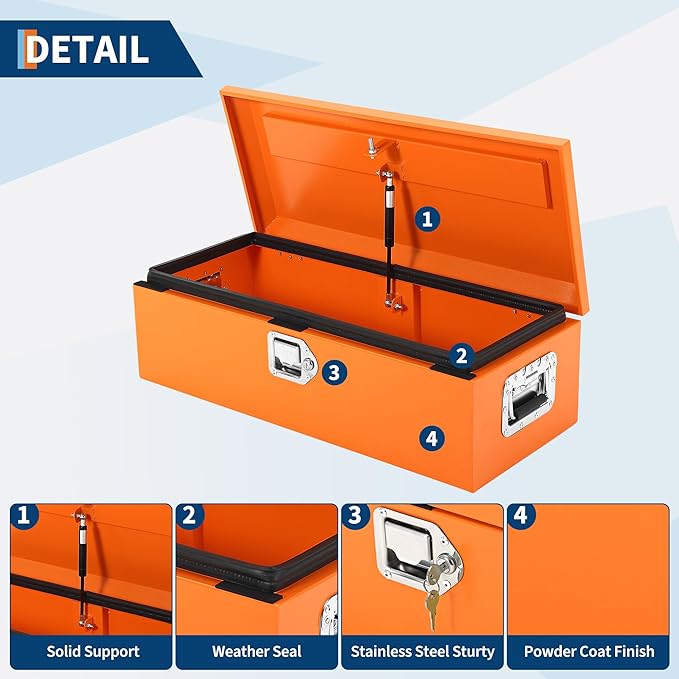 39 Inch Heavy Duty Steel Truck Bed Tool Box Truck Car Outdoor Trailer Pickup Toolbox, RV Storage Organizer w/Lock & Keys