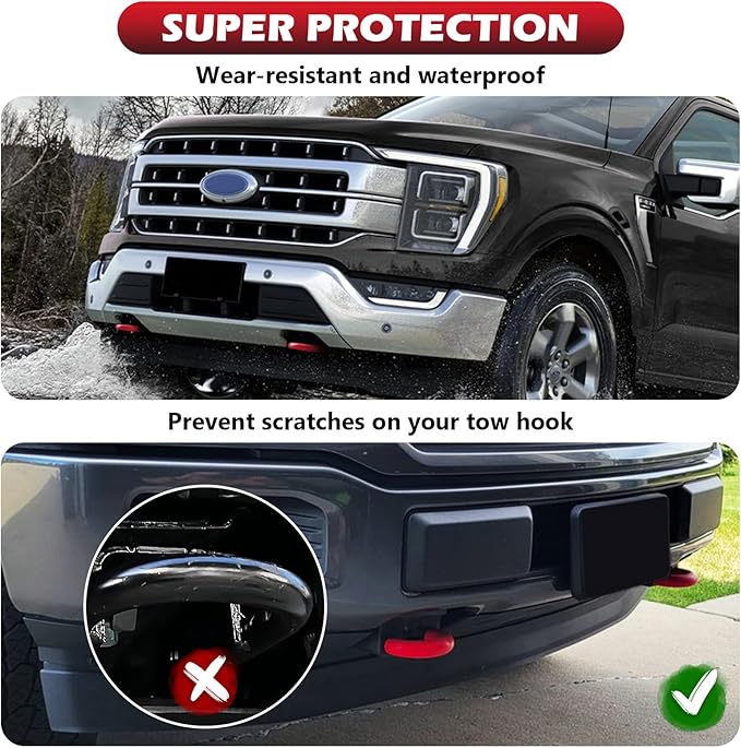 Tow Hooks Covers for Ford F150 2004-2026 Bronco Base/Big Bend/Outer Banks 2021-2026 Compatible with Toyota Tundra Accessories 2017-2021 (Red)