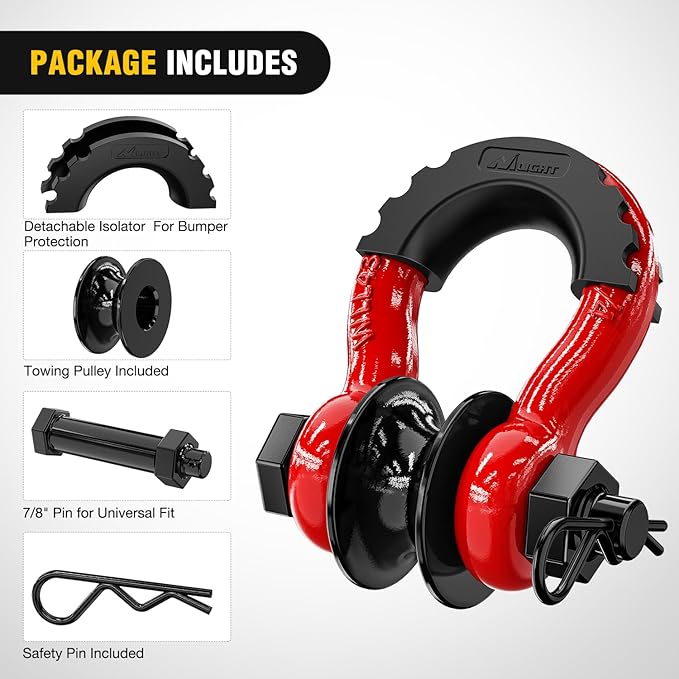 Nilight 3/4" D-Ring Shackle w/Snatch Block (2 Pack) 9,500 lb Working Load, 2-in-1 Heavy‑Duty Towing Pulley w/Isolator for Off‑Road Recovery, Winch Cable & Rope, Truck Jeep ATV UTV Tractor, Red