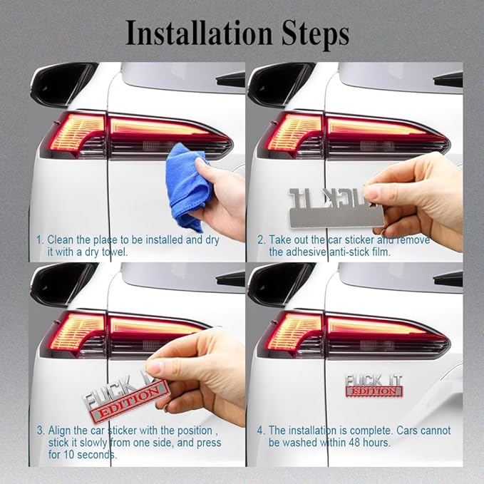 Fuck IT Edition Emblem, Car Exterior Emblems Badge 3D Sticker Decal, Fuck-IT Edition Emblem 3D Fender Badge Decal, 3D Fender Badge Decal Car Truck Replacement, Fit for All Cars (Sliver Red 1)