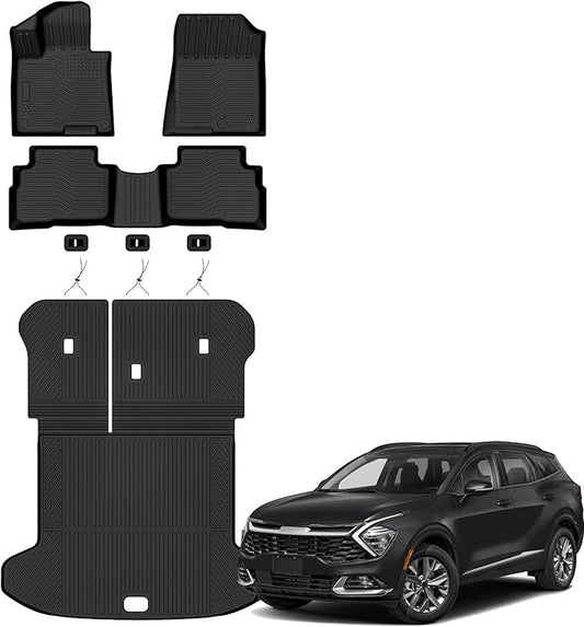 Auxko All Weather Floor Mats Cargo Mat with Backrest Mat for Kia Sportage 2023-2025 2026 Hybrid TPE Liners Accessories Guard Odorless Anti-Slip Floor Liners Trunk Tray with Back Seat Protectors