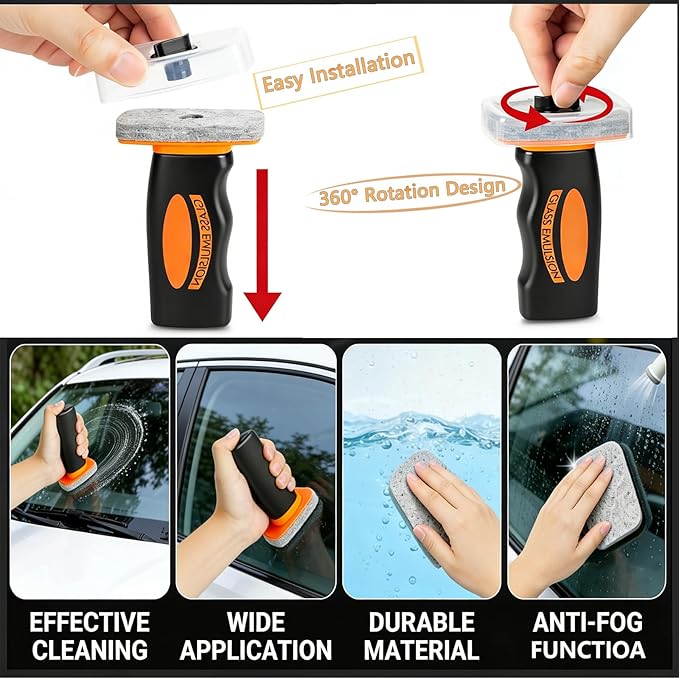 2Pcs Glass Oil Film Remover, Advanced Auto Glass Polish & Hydrophobic Coating with Ergonomic Applicator, Professional Windshield Restorer for Luxury Vehicles & Architectural Glass