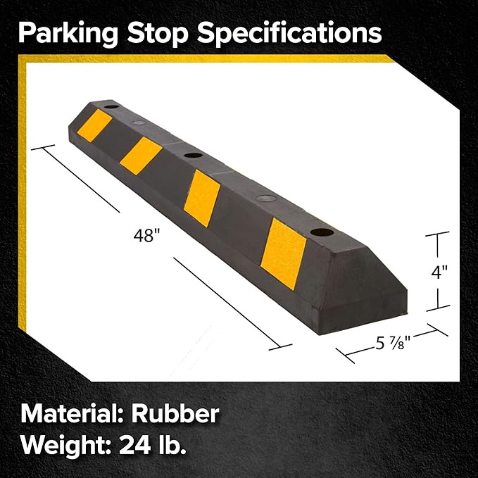 Guardian 4' Parking Stopper for Garage, Rubber Curb, Mounting Holes