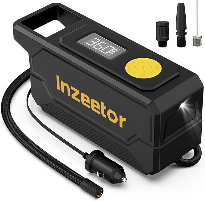 150 PSI Tire Inflator Portable Air Compressor, 12V DC Auto Shutoff Air Pump with Digital Pressure Gauge and Emergency LED Light for Car Tires, Bicycle & Balloons, Black