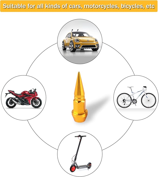 SINGARO 45mm Spiked Aluminum Stem Valve Caps,4PCS Dustproof Tire Wheel Stem Caps for Cars,SUVs,Trucks Bicycles and Motorcycles(Gold)