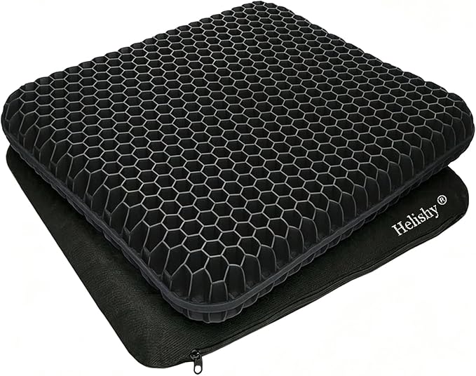 Egg Gel Seat Cushion, Breathable Gel Cushion Chair Pads with Non-Slip Cover for Home Office Car Wheelchair, Honeycomb Design Egg Seat Cushion As Seen On TV (Black)